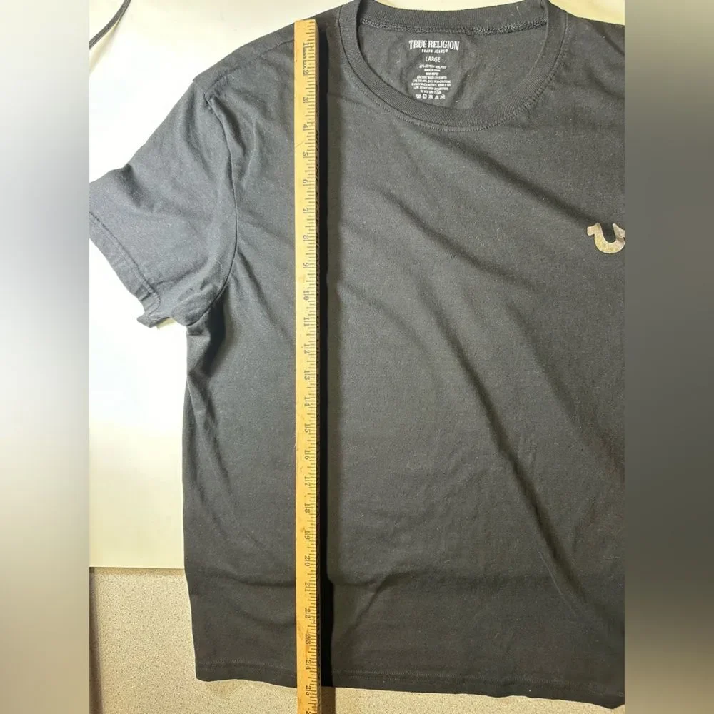 True Religion T-Shirt Gold Horseshoe Logo Black Short Sleeve Tee, Men's Large